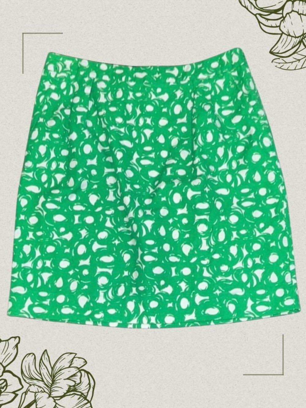 Boden Green White Abstract Print Mini Skirt Linen Cotton Blend Size 6